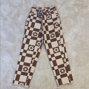 PacSun Brown and Cream Checkered Pants